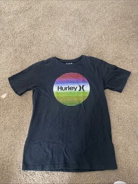 Hurley Black Tee with Multicolor Striped Circle Logo
